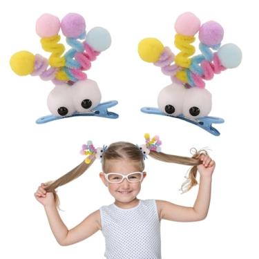 Imagem de MIUPOO Grampos de cabelo fofos pompons, acessórios de dia de cabelo louco para meninas, presilhas peculiares de monstrinho, grampos de cabelo de bico de pato de pelúcia, presilhas de cabelo