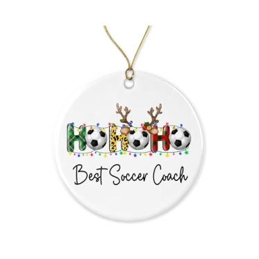 Imagem de Ornamento Best Soccer Coach Ever - Enfeite de Natal de futebol de cerâmica - Amante do esporte - Lembrança de Natal - Decoração de pendurar na árvore de Natal impressa em ambos os lados
