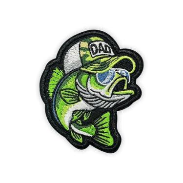 Imagem de MEIYSTICK Remendos bordados com gancho e laço de peixe Dad Bass para mochilas, chapéus, colete para cães, tamanho 7,6 cm, aplique tático para roupas, remendos bordados de animais pescadores de