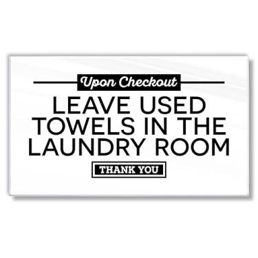 Imagem de Placa acrílica de instruções de finalização de compra, 15 x 9 cm, placa para deixar toalhas usadas na lavanderia, placas de toalhas compatíveis com Airbnb Essentials para anfitriões, sinais de