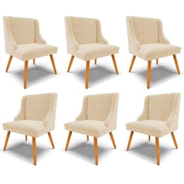 Imagem de Kit 6 Cadeiras Decorativas Sala De Jantar Pés Palito De Madeira Firenze Suede Bege/natural G19