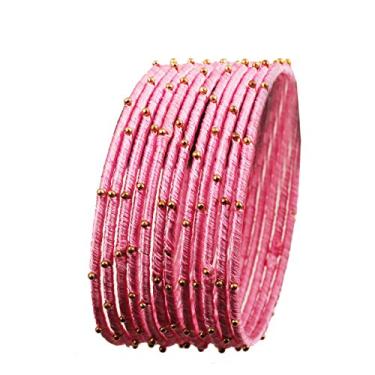 Imagem de Pulseira feminina Touchstone New Silk Thread Bangle Collection indiana Bollywood feita à mão de seda sintética visual exótico com contas douradas braceletes de designer conjunto de 12 unidades.