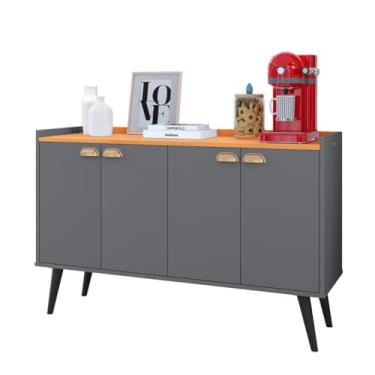 Imagem de Aparador Buffet Com 4 Portas Para Cantinho Do Cafe Sala De Jantar E Cozinha Com Prateleira Interna E Puxador Concha (Kiev - Cinza/Cinamomo)