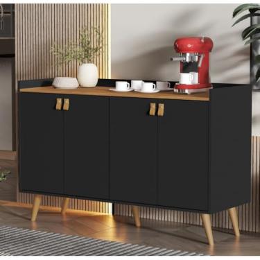 Imagem de Aparador Buffet Com 4 Portas Para Cantinho Do Cafe Decoracao De Sala Cozinha E Hall De Entrada (Preto/Freijó)