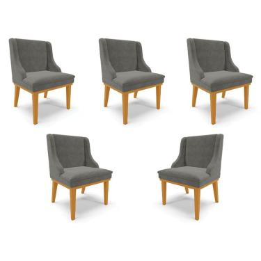 Imagem de Kit 5 Cadeiras Decorativas Sala De Jantar Base Fixa De Madeira Firenze Suede Grafite/castanho G19
