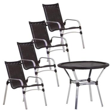 Imagem de Jogo 4 Cadeiras Emily E Mesa Tampo Tramado Varanda Piscina Tabaco