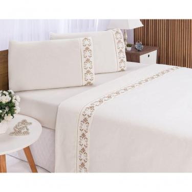 Imagem de Jogo Lençol Veneza Quarto Casal Padrão Bordado 4 Peças 2fronha Cor:palha Com Caqui