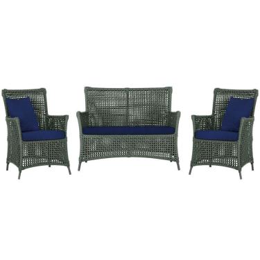 Imagem de Jogo Sofá E 2 Poltronas Igapó Alumínio Preta E10 Trama Verde