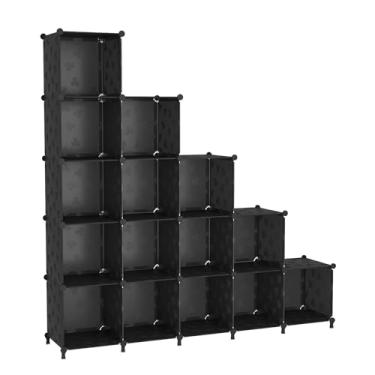 Imagem de UNKU Estante de prateleira aberta, organizador de armazenamento de 15 cubos, prateleira de exibição de 30 cm para CDs de livros, estante de livros DIY, prateleira de armazenamento ajustável para