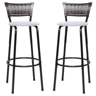 Imagem de Banquetas Junco Degradê Cyber Estrutura Preta Ideal para Bancada Balcão e Cozinha Kit 02 Unidades - Itagold (Branco)