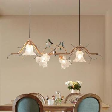 Imagem de Lustre Americano Pastoral com Criatividade Francesa e Flores para Sala de Estar, Sala de Jantar, Quarto, Escritório, Casa de Campo ou Escada - Luminária Pendente com LED (F 4 Lâmpadas)