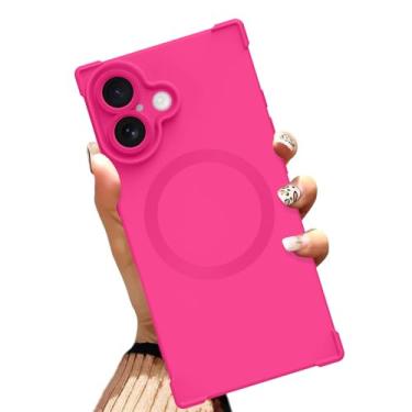 Imagem de AIGOMARA Capa magnética para iPhone 17 de 6,3 polegadas [compatível com MagSafe] Capa protetora fina de TPU macio rosa choque com cantos reforçados à prova de choque para mulheres e homens