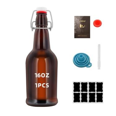 Imagem de eispap 1 garrafa de cerveja com tampa giratória com tampa flip fácil, conjunto de garrafas de vidro âmbar de 473 ml com tampa hermética para kombucha, bebidas carbonatadas, fabricação de cerveja e