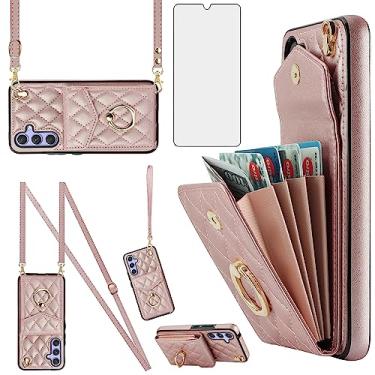 Imagem de Asuwish Capa de celular para Samsung Galaxy S25 FE 5G carteira celular com protetor de tela de vidro temperado alça transversal anel de bloqueio de RFID suporte de cartão S 25 EF S25FE 25S 25FE