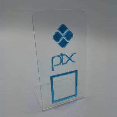 Imagem de Placa Pix QrCode Display Pagamento Acrílico De Mesa Balcão Loja(Cristal Azul)
