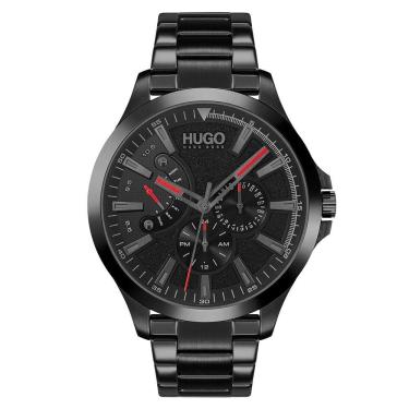 Imagem de HUGO #LEAP Relógio casual masculino multifuncional de aço inoxidável e pulseira de elos, cor: preto (modelo: 1530175), Preto, Relógio de quartzo