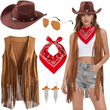 Imagem de Cubacubo Roupas de vaqueira para mulheres, fantasia de vaca ocidental, franja, colete de caubói e acessórios