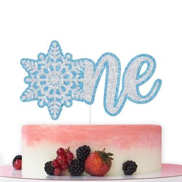 Imagem de Snowflake One Cake Topper, Winter Onederland 1st Birthday Decorations, Frozen Winter Wonderland First Birthday Baby Shower Party Decorations (Blue and Silver)