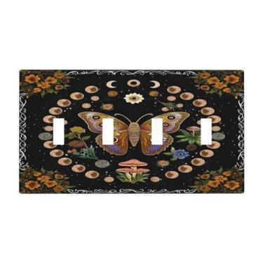 Imagem de Nadoabtm Capas para interruptores de luz, boho, cogumelo, borboleta, lua, floral, abstrato, preto, quadriciclo, interruptor para 4 grupos, placa elétrica para decoração de cabine de quarto