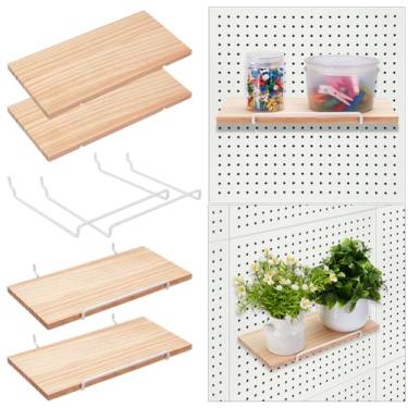Imagem de OLYCRAFT Pacote com 4 prateleiras de madeira para quadro de pegboard, prateleiras de madeira com suportes de prateleira de madeira maciça, organizador de parede para sala de artesanato, acessórios de