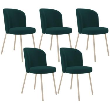 Imagem de Kit 05 Cadeiras Para Sala De Jantar Cozinha Estofada Gavi Arena L02 Bouclê Verde - Lyam Decor