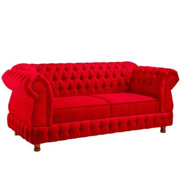Imagem de Sofá Chesterfield Moscatto 3 Lugares Via Encanto Veludo Vermelho