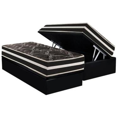 Imagem de Cama Box Baú Solteiro: Colchão Ortopédico Paropas D28 Ag80 Master Black Double Face + Base Crc Suede Black (88x188)