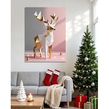 Imagem de NHLDZYH Moldura interna. Pintura em tela de Natal escandinavo Geometria minimalista Ouro escovado em rosa empoeirado Moderno Imagem de parede festiva. A43. 60 x 80 cm - 23,7 x 31,5 polegadas