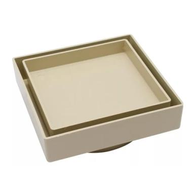 Imagem de Ralo Invisível Oculto Sifonado 10x10cm para Piso e Porcelanato – Design Moderno, Alta Vazão, Anticheiro (Bege Claro)