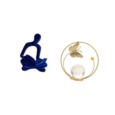 Imagem de Fenteer Estatueta de Cristal Humano, Estátua de Bola Abstrata, Decoração de Arte, Coleção Versátil, Ornamento de Mesa, Escultura de Metal, Suporte Interno Par