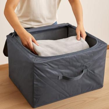 Imagem de Caixa Organizadora Dobrável em TNT, Cinza, 38x38x20cm, com Zíper e Alça, Anti-poeira, para Roupas e Acessórios