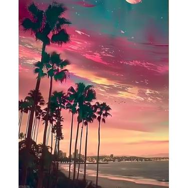 Imagem de XTXGERL Pintura noturna por número para adultos, tinta acrílica fácil por números para iniciantes, kits de bricolage tropicais para adultos, pintura por números, para decoração de parede de casa 40 x