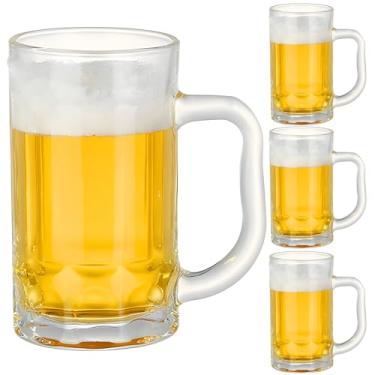 Imagem de Canecas de vidro para freezer 4 peças de cerveja gelada 400 ml, copos com alça de cerveja transparente clássico, conjunto de copos seguro para cerveja congelador para bebidas quentes e frias, festas