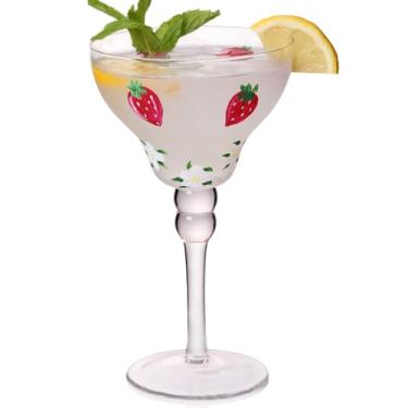 Imagem de ELERGIFTS Copo Margarita pintado à mão, copos soprados à mão de 293 ml, copos modernos de bar para martini, taças artesanais para beber cupê para coquetel champanhe, decorações de festa (morango)