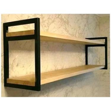 Imagem de Prateleira Industrial em MDF com Suporte de Ferro – Alta Resistência e Estilo Moderno para Organização (PAR-35x25/ 2prat 70cm-FREIJO)
