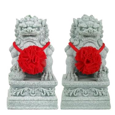 Imagem de Chiorgone 2 peças Estátua de Leão Guardião Feng Shui – Leão Fu de Pedra para Proteção Doméstica, Decoração para Riqueza e Boa Sorte, Presente Perfeito para a Casa Nova, Peça de Arte Anti-Mal.