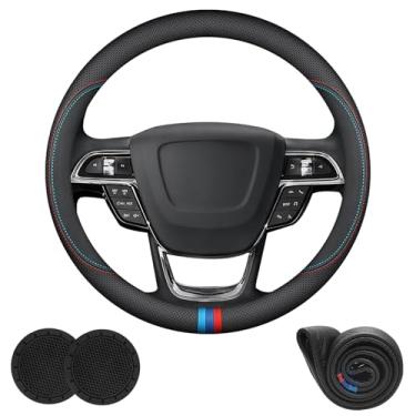 Imagem de Capas de volante de carro de couro Nappa para Lincoln Nautilus MKX MKZ Corsair MKC Navigator Aviator MKS Continental Acessórios, universais de 35 a 38 cm com logotipo, antiderrapante, respirável