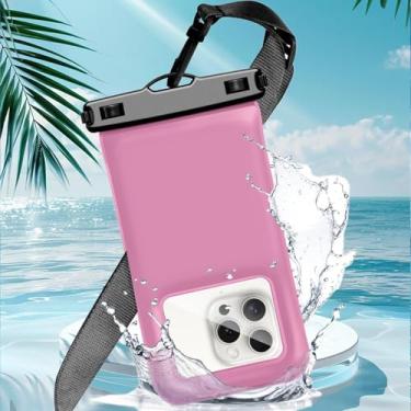Imagem de Capa de telefone universal à prova d'água, bolsa de praia flutuante à prova d'água com cordão transversal para iPhone 16 15 14 13 Pro Max, acessórios de caiaque para celular IP68, itens essenciais de
