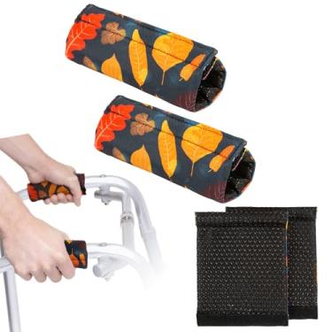 Imagem de Pacote com 2 capas de mão acolchoadas universais para andadores antiderrapantes almofadas de espuma para cadeira de rodas dobrável (folhas de outono)