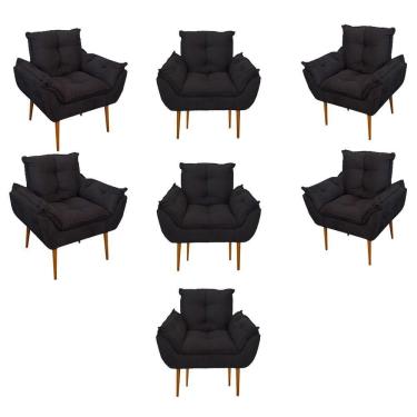 Imagem de Kit 07 Poltronas Decorativas Opala Retro Consultório Suede Cor:preto