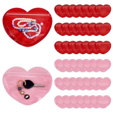 Imagem de PH PandaHall 200 peças de bolsas de joias em forma de coração, bolsas pequenas de joias de 15 x 12,7 cm, bolsa ziplock de PVC, bolsa de presente de 2 cores resselável para casamento, aniversário