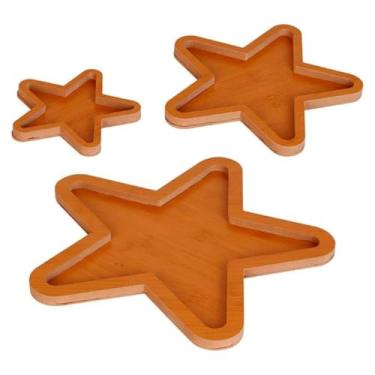 Imagem de Kit Conjunto 3 Petisqueiras Natalinas Estrela em MDF - Decoração para Ceia, Mesa Posta e Servir Petiscos (13, 21 e 30 cm)