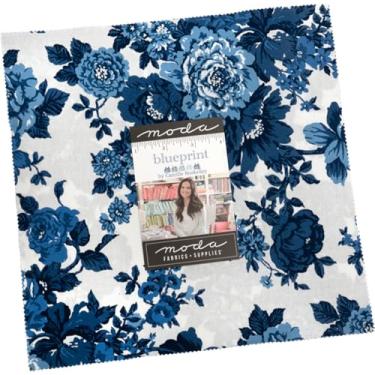 Imagem de Blueprint Layer Cake, 42 quadrados de colcha de tecido pré-cortado de 25,4 cm por Camille Roskelley