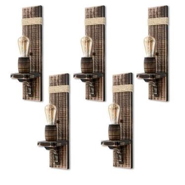 Imagem de Kit 5 Arandelas Sisal Delenha Decor Rústica Madeira Maciça