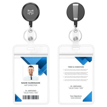 Imagem de MNGARISTA Porta-crachás com clipe, cabos retráteis de fibra UHMWPE de 60 cm com suporte de crachá de identificação, manga de 6,4 cm x 9 cm, comporta até 3 cartões, clipe para crachá para escritório