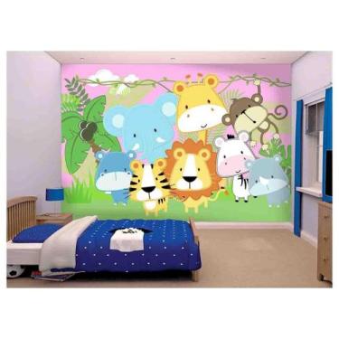 Imagem de Papel De Parede Leão Girafa Zoo Safari Baby  Azs70 - Você Decora