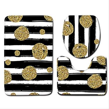 Imagem de Tapete de banheiro de três peças, conjunto de chuveiro de vaso sanitário, tapete de banheira decorativo de desenho 3D e tapete de cobertura de vaso sanitário macio, cobertor de banho antiderrapante