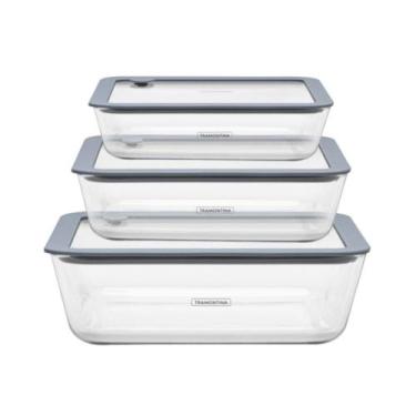 Imagem de Conjunto de 3 Potes de Vidro Vittra Retangulares com Tampa Hermética d