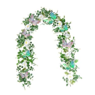 Imagem de WeiLaiKeQi Decoração de guirlanda de flores artificiais, videiras de eucalipto artificiais, 70,87 polegadas com borboleta para caminho de mesa, sala de cerimônia, Style a
