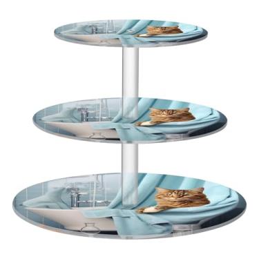 Imagem de Blueangle Suporte redondo de cupcake de 3 camadas – Torre de sobremesa acrílica para gatos para banheira, suporte de sobremesa em camadas antiderrapante para chá de bebê, aniversário, festa de